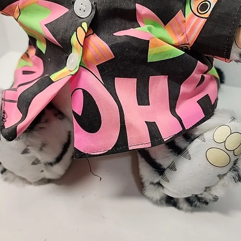 1989 Bernard Kliban Star Shine Hawaiian Aloha Fat Cat Gray & Black Plush Tag 9”